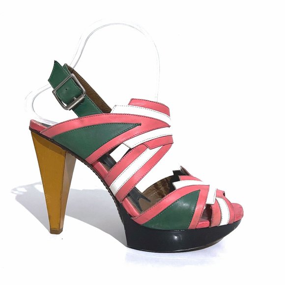 Marni Runway Multi-Color Paneled Leather Platform Sandal Heels - Picture 1 of 17